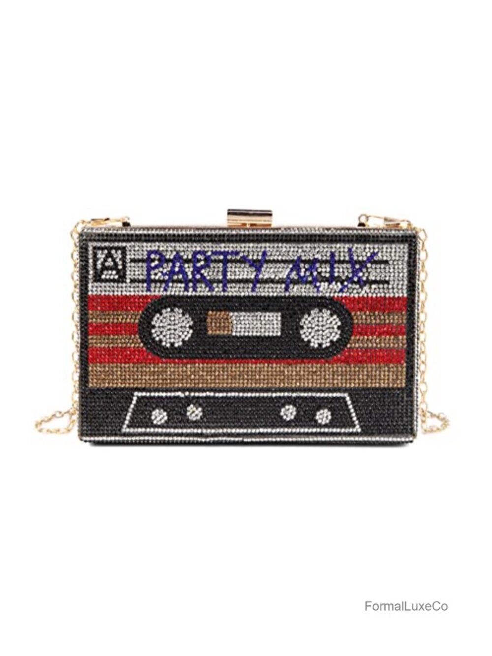 Rhinestone Radio-Shaped Evening Clutch with Detachable Chain, 3 Ways to Carry